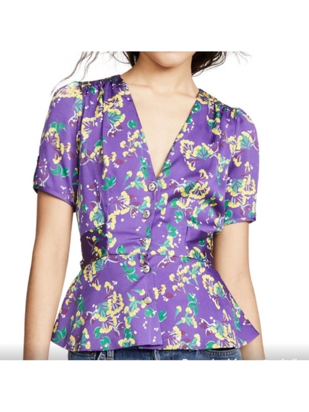 SALONI Purple Floral Peplum Button-Front Blouse